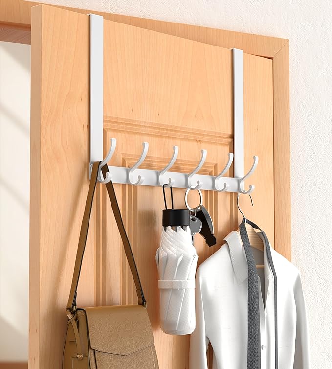 CHAUNCEY HOME Long Over The Door Hooks Hanger with 15.75" Arms for Easier Access by Shorter, Heavy Duty Door Hanger for Coat, F16U, Fits Standard 1 3/8'' Doors, Towel Racks for Bathroom, White