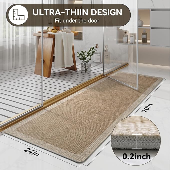 YDKGL Bathroom Runner Rug, Thin Bath Mat Bathroom Rugs Non Slip Washable, Rubber Backing Quick Dry for Floor, Tub and Shower, Brown Beige 24x70