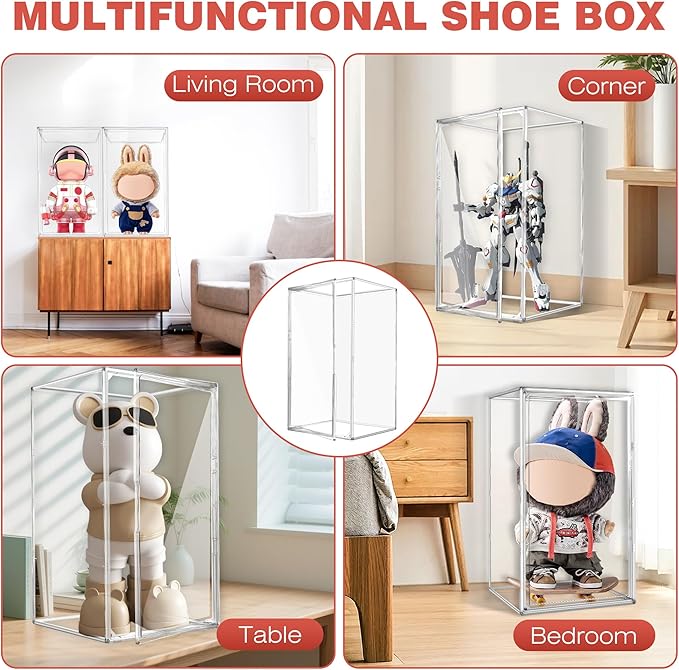 23.6 inch Tall Acrylic Display Case 13.8'' x 12.2'' x 23.6'' Stackable Boot & Shoe Boxes Clear Giant Acrylic Display Box for Collectibles Figures Doll Dustproof Sneakers Helmet Storage Box