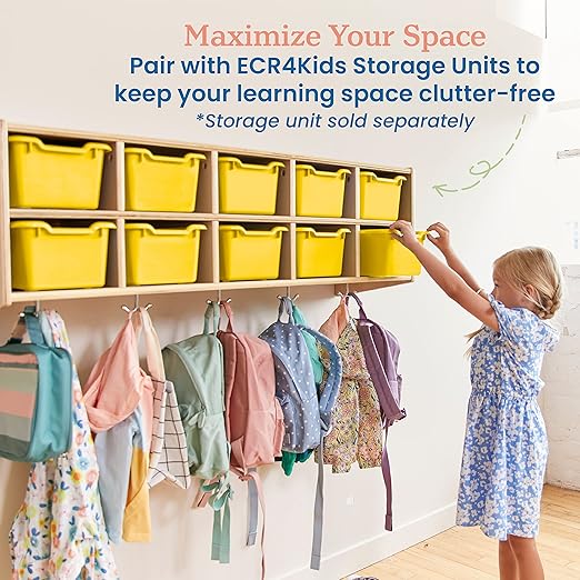 ECR4Kids Scoop Front Storage Bins, Multipurpose Organization, Yellow, 10-Piece