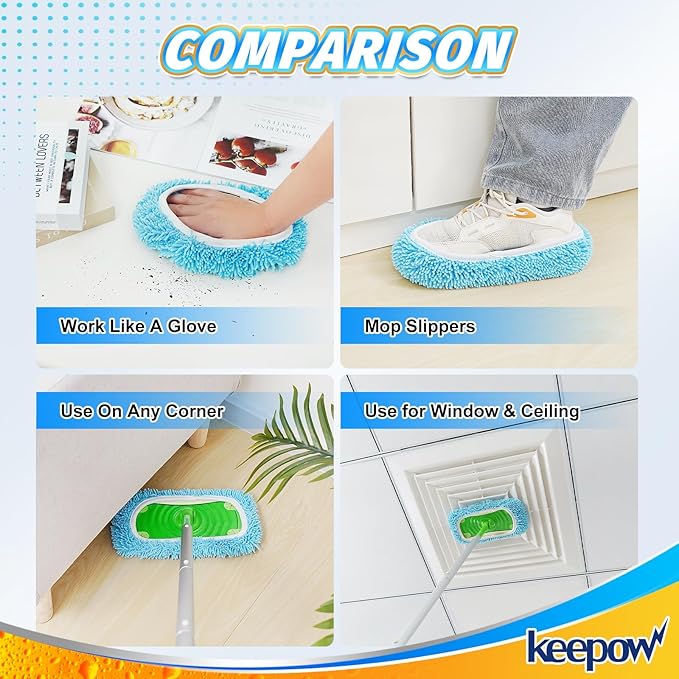 KEEPOW Wet Pads Refill Compatible with Swiffer Sweeper Mop and Sweep & Mop Deluxe, Dry Sweeping Cloths for Floor Mopping and Cleaning - Pet Heavy Duty Pads Refills, Upgraded Reusable (10 Pack)
