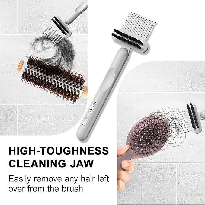 RHOS 2-in-1 Hair Brush Cleaning Tool - Comb and Brush Cleaner for Removing Hair, Dust from Home and Salon Use (1 Pack - Gray)