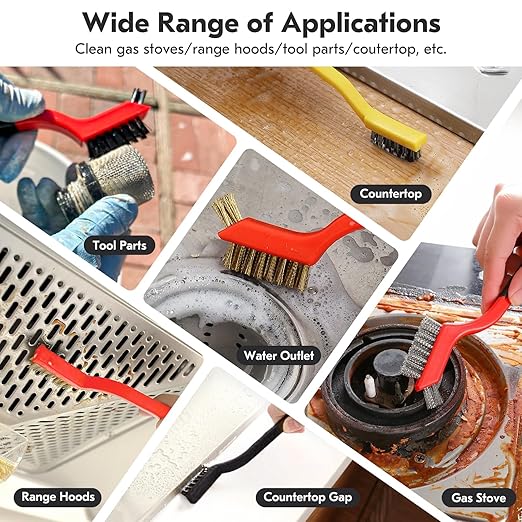 Small Wire Brush Set 6Pcs, Stainless Steel/Brass/Nylon/Bristle Mini Wire Brushes for Cleaning Rust, Scrub Removal Paint and Grout - 7 Inches