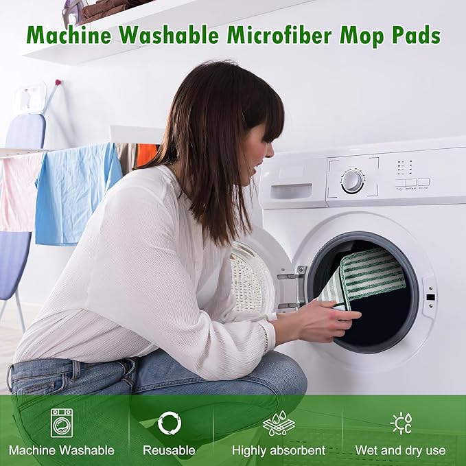 Microfiber Mop Refill for Libman Wet & Dry Microfiber Mop, 6 Pack Washable Mops Pads + 1 Count Laundry Bag