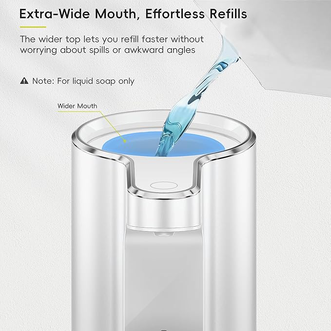 EKO Aroma Pro 13.5 fl oz Touchless Automatic Liquid Soap Dispenser, Rechargeable Electric Hand & Dish Soap Dispenser for Bathroom and Kitchen, IPX7 Waterproof, Adjustable Volume Control (White)