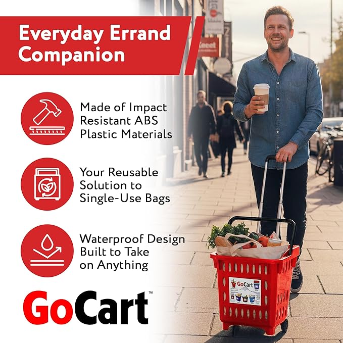 dbest products GoCart, Red Grocery Cart Shopping Laundry Basket on Wheels