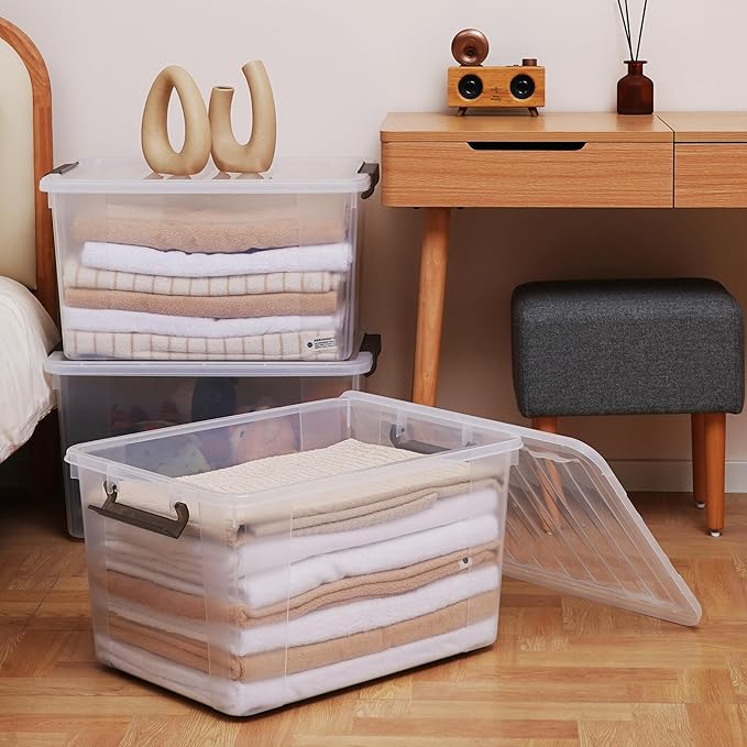 Citylife 69 QT Plastic Storage Bins with Latching Lids Stackable Storage Containers for Organizing Large Clear Storage Box for Garage, Closet, Kitchen, 4 Packs