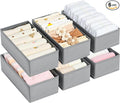 DIMJ Drawer Organizer Clothes - Underwear Organizer Small Sock Organizer Closet Organizers and Storage Box Dresser Drawer Dividers for Baby Clothes,Bra,Socks, Belt, Tie, Set of 6,Grey
