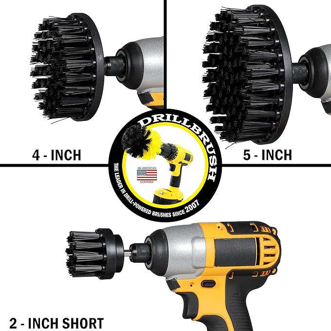 Ultra Stiff Drill Powered Cleaning Brush Set - Heavy Duty Industrial Stripping - Cordless Drill Power Scrubber Grill Brush for Household Cleaning Supplies - Rust Remover - No Wires - BBQ Grill Brush