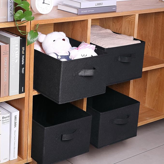 BOMKEE Clothings Collapsible Storage Bins, Foldable Organizers and Storage Baskets Cube Storage Bin for Bedroom Living Room (4 Pack) (Black, 15.4x11.4x7.9inch)