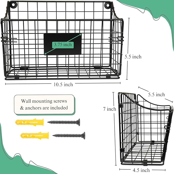 PriZoi® Wall Mount Wire Basket - Metal Wall Mounted Basket for Storage, Hanging Wall Fruit Basket - Black