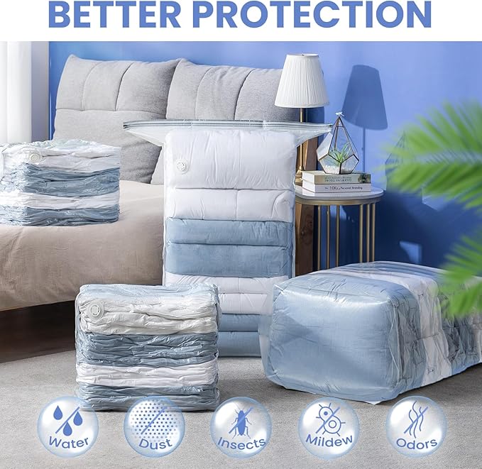 TAILINK 6 Pack Vacuum Storage Bags, Jumbo Cube 31x40x15 Inch, Extra Large Vacuum seal Bgas for Comforters, Blankets, Pillow, Quilts, Space Saver Clost Oragnization-Clear