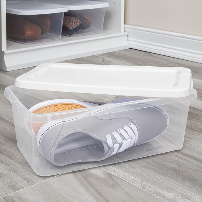 20-Pack 6 Quart Clear Plastic Storage Bins with Snap-On Lids - Stackable Organizers for Home, Bathroom, Closet & Office