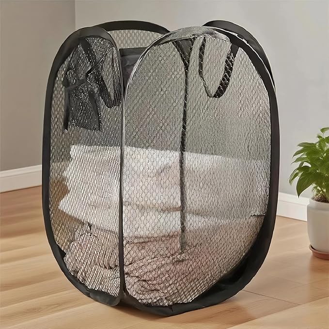 Mesh Laundry Hamper, Foldable Pop-Up Design, Black (black, small)