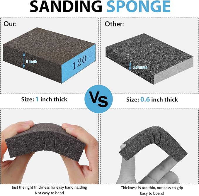 Romeda 8-Pack Sandpaper Block, 120 Grits Washable and Reusable Handmade Sanding Sponge, Drywall Sandpaper Blocks for Wooden Drywall Sheetrock and Metal Glazing