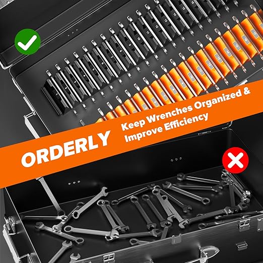 40PCS Modular Wrench Organizer - Wrench Tool Organizers for Tool Drawer Storage, Wrench Storage Set with Metric & SAE Label, Wrenches Rack Tool Gift for Professional Mechanics Men, Black & Orange