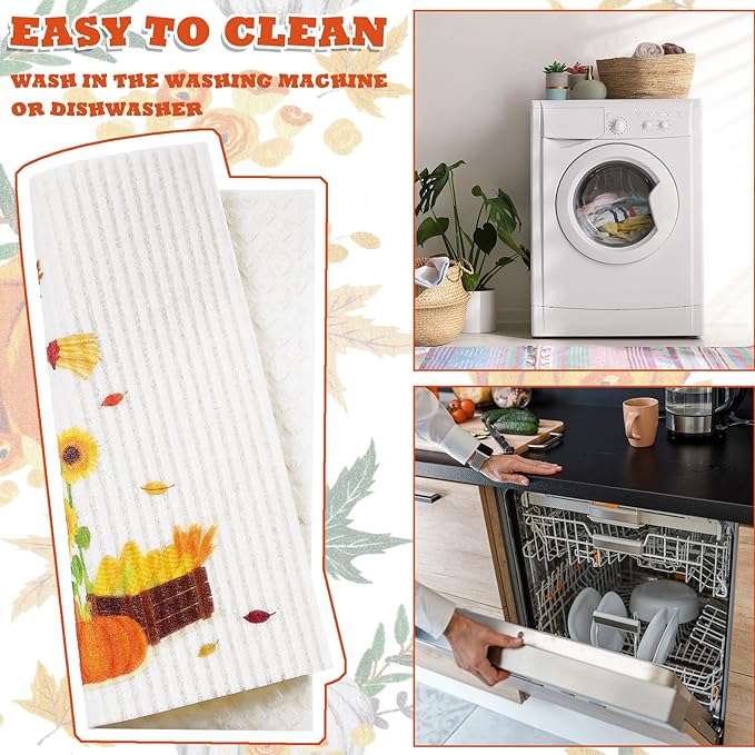 6 Pcs Swedish Kitchen Dish Towels Kitchen Cloths Reusable Sponge Cleaning Cloths Absorbent Dish Cloth Quick Drying Washable Cleaning Wipes No Odor Hand Towel (Thanksgiving)