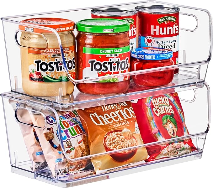Sorbus Stackable Storage Bins Open Front, Clear Stackable Storage Bins, Pantry Bins for Storage and Organization, Acrylic Stackable Bins for Kitchen, Clear Pantry Organizer Bins (Small Narrow 2 Pack)