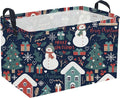 Rectangular Christmas Baskets,Snowman Basket Empty,Waterproof PE Coating Cute Bins for Kids with Handles,Gifts Baskets,Books Bin. (Blue Snowman)