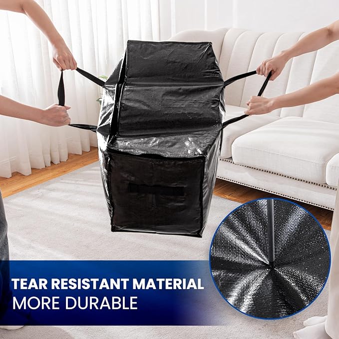TAILI Extra Large Moving Bags, 2 Pack Black Heavy Duty Totes for Storage with Visible Window, Wrap Around Handles, Storage Bags for Space Saving, Alternative to Moving Boxes