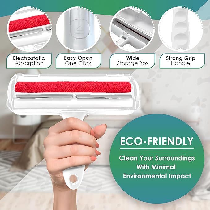 US PET SUPPLY Pet Hair Remover Roller -Reusable, Self Cleaning Lint Roller for Pet Hair Removal on Furniture, Carpets, Clothes & Car Seats-Dog & Cat Hair Remover No Sticky Tapes (White)