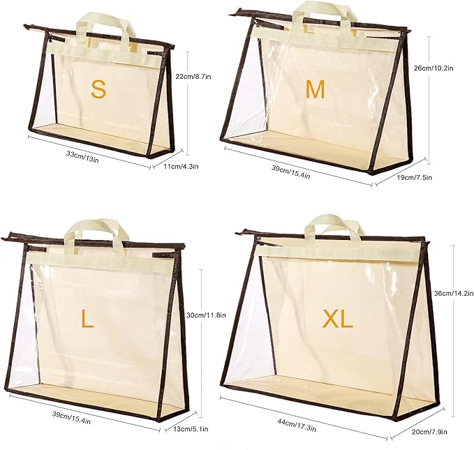 CINPIUK 8 Pack Handbag Dust Bags Clear Purse Storage Organizer for Closet, Hanging Zipper Storage Bag for Handbags