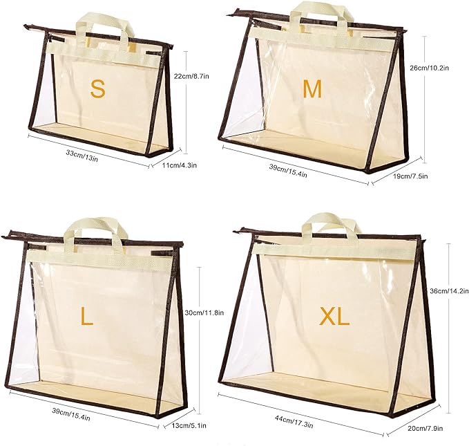 CINPIUK Clear Handbag Storage Bags Purse Organizer for Closet, Zipper Hanging Storage Bag for Handbags, L, 2PCS
