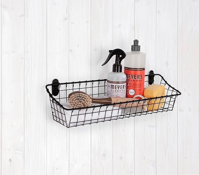 Spectrum Medium Wire Wall Basket Matte Black Rustic Wall Bin, Vintage Wire Basket Wall Mount Hanging Caddy for Kitchen Organization, Wall Mount Storage for Pantry Bathroom Kitchen