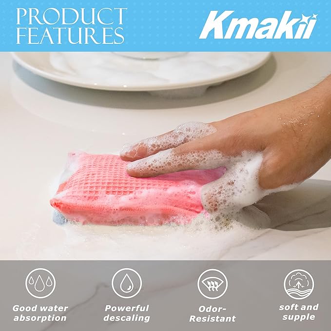 KMAKII Bamboo Kitchen Sponges Dish Sponge Super Absorbent Natural Dish Sponges, Red, Pack of 6