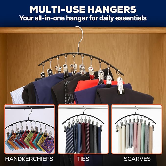 Leggings Organizer for Closet Hanging Space Saving Legging Hangers with Multiple Clips, Curved Hanger for Leggings, Yoga Pants & Shorts, Closet Organizer Hanger | 2 Pack Legging Hangers