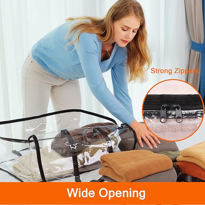 Vieshful 3 Pack Clear Clothes Storage Bag, 40L Plastic Blanket Storage Bag with Zipper, Foldable Closet Organizer, Moving bags for Comforter, Blanket, Bedding, Duvet, Toys