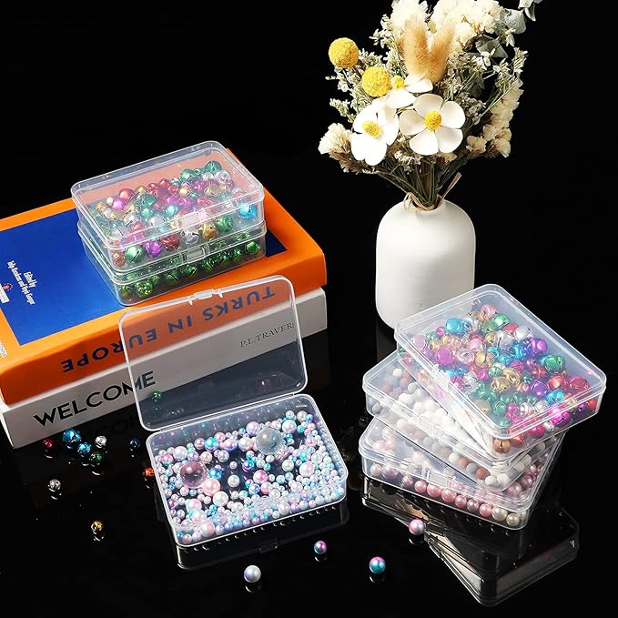 6 Pieces Mini Plastic Clear Beads Storage Containers Box for Collecting Small Items, Beads, Jewelry, Business Cards, Game Pieces, Crafts (2.52 x 1.73 x 0.79 Inch)