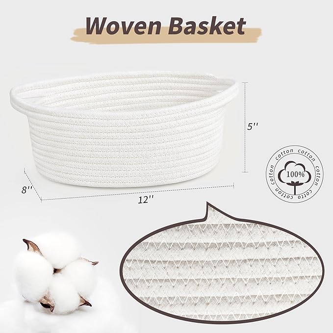 Pro Goleem Small Woven Burr Basket with Gift Bags and Ribbons Durable Baskets for Valentines Day Gifts Empty Small Rope Basket for Storage 12"X 8" X 5" Baby Toy Baskets with Handles, White