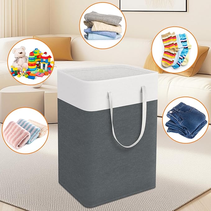 laundry basket 3-Pack, laundry hamper, Hamper with handles, collapsible laundry baskets, Waterproof dirty clothes hamper, Towel Storage for Home or Dorm, 75L-Grey