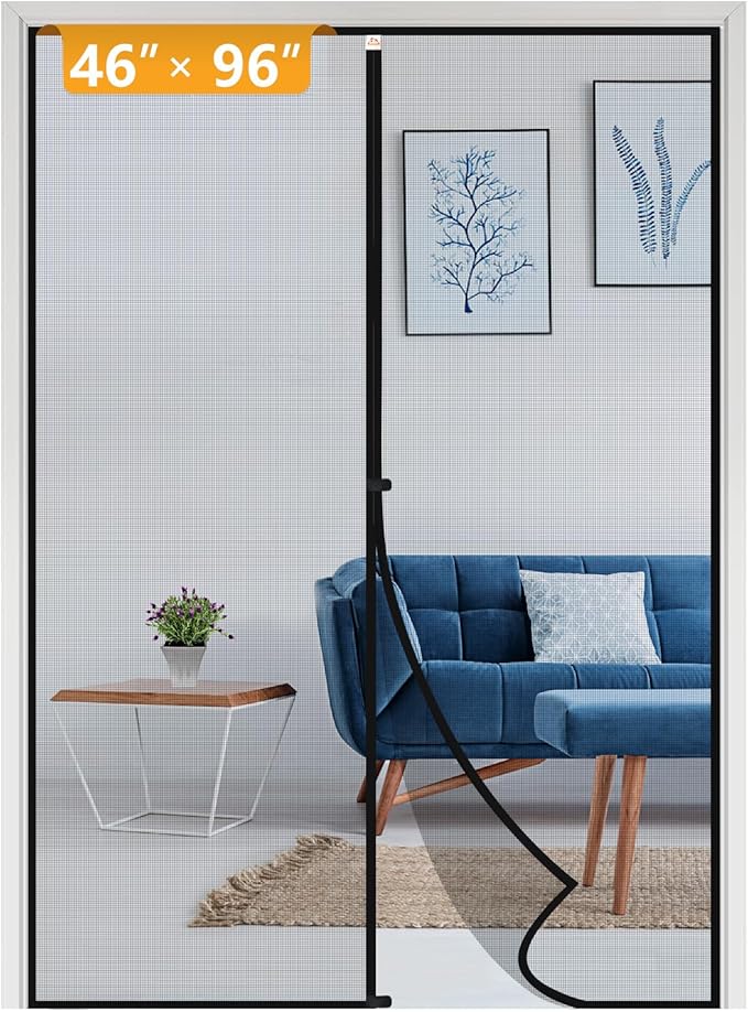 Yotache Door Net Screen with Magnet Fits Door Size 46 x 96, Screen Size 48" x 97" French Doors Net Heavy Duty Fiberglass Mesh Pets and Kids Friendly Black