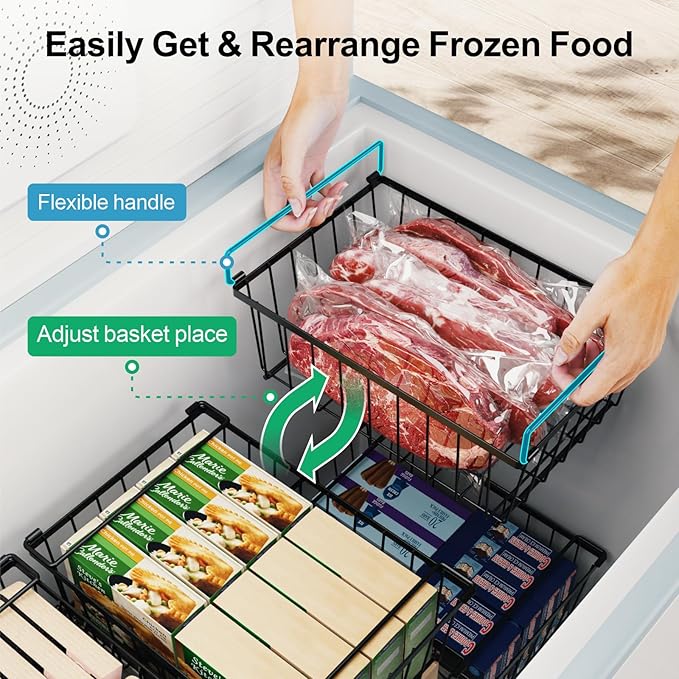iSPECLE Freezer Organizer Bins - For 5 Cu.Ft Deep Freezer with 4 Pack Chest Freezer Organizer and Inventory List Board Track Food, Stackable to Maximize Vertical Space, Easy Access without Digging