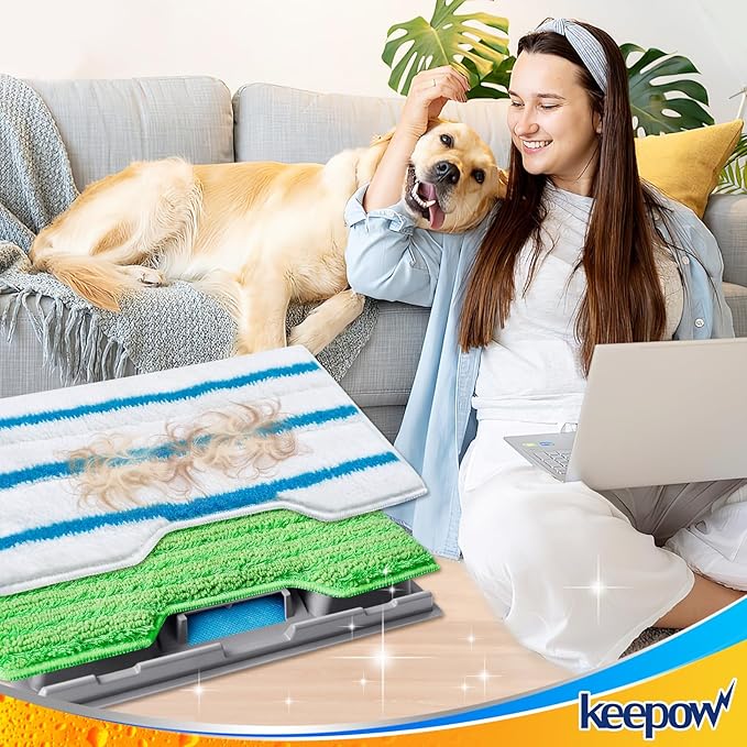 KEEPOW Reusable Mop Replacement Pads Compatible with Shark Vac Mop VM252 VM200 VC205 VM250 /QM250 VM190 VM200P12, Washable Vacuum Mop Pad Refills, Upgraded Design of Dirt Chamber (1+2+2+2 Pads)