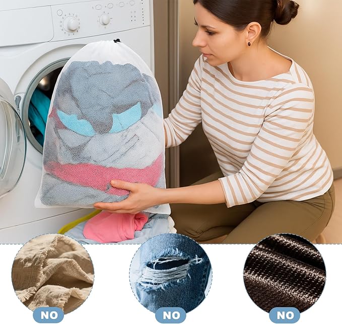 25 Pack Mesh Laundry Drawstring Bags, 20" x 24" Washing Machine Wash Bag Heavy Duty Washable Large Net Laundry Bag for Travel, College, Dorm, Apartment, Camping, Laundromat(White)