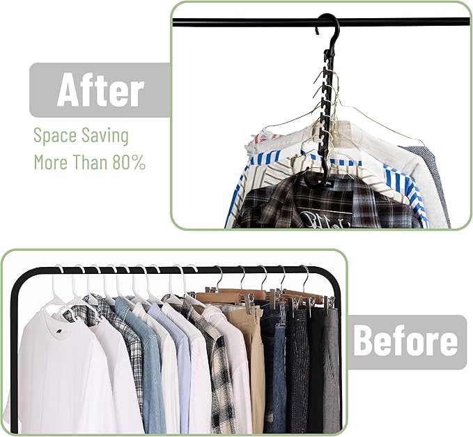 Mr. Pen- Space Saving Hangers for Clothes, 12 pcs, Black, Plastic Multi Clothes Hangers Space Saving, 6 Slots, 360° Rotating Hooks