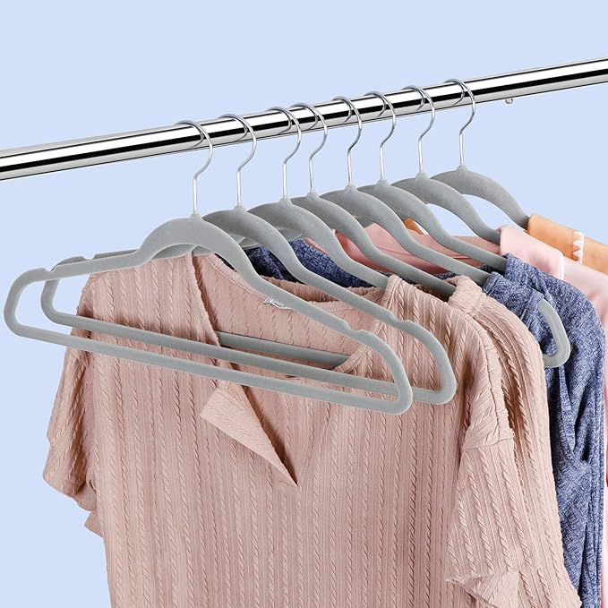 Velvet Hangers 100 Pack, Non-Slip Suit Clothes Hangers with 360 Degree Swivel Hook for Space Saving, Coats, Pants, Gray