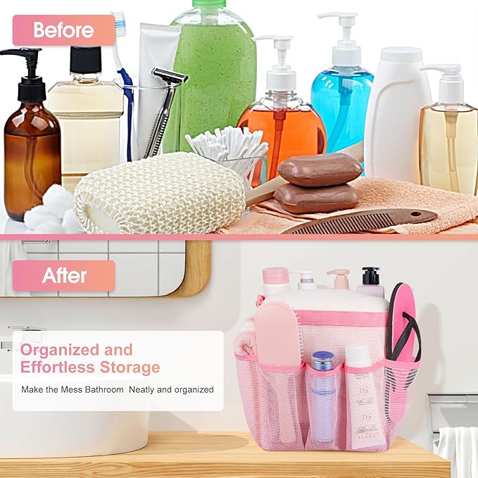Attmu Mesh Shower Caddy Portable for College Dorm Room Essentials with 8 Pockets, Hanging Shower Caddy Dorm Basket, Quick Dry Bag for Bathroom