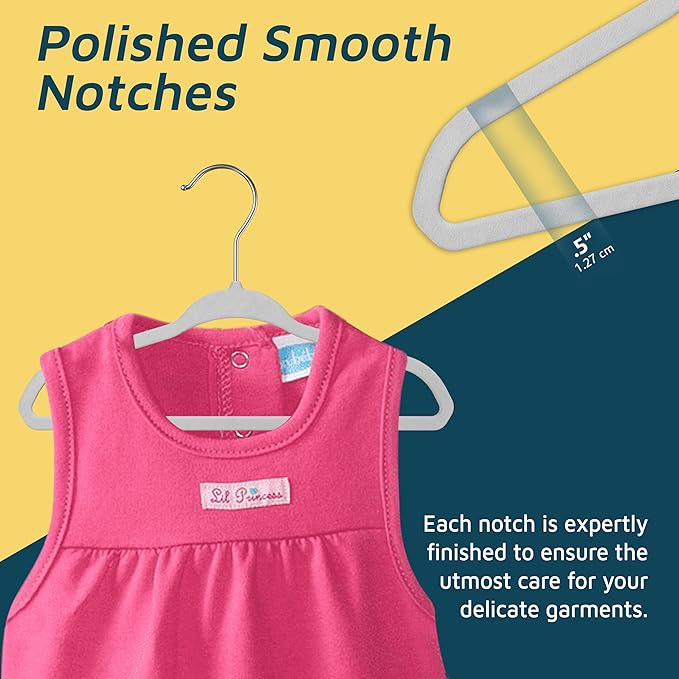 White Velvet Kids Hangers 100 Pack, 10.83" Non-Slip Baby & Toddler Hangers for Clothes, Space-Saving Slim ABS Plastic with 360° Swivel Hook & Notched Shoulders, Up to 10 lb Capacity