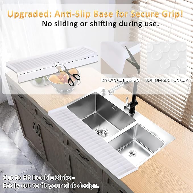 Sink Edge Protector with Suction Cup 4"x14", Silicone Sink Splash Guard for Kitchen & Bathroom, Protect Countertop from Scratches, Stains, for Stainless Steel Granite Quartz-Clear