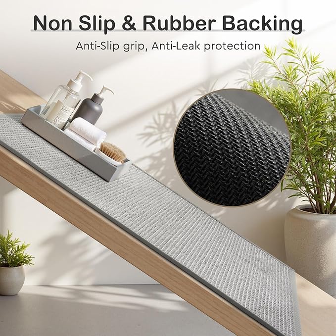 MontVoo Bath Mat,Chenille Absorbent Bathroom Mat Quick Dry Rubber Backed Bathroom Rugs Non Slip Washable Bath Mats,Ultra Thin Bathroom Rugs Fit Under Door,20"x32",Grey