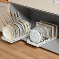 GoMaihe Pull-out Pots and Pans Organizer 2 Pack - Under Cabinet Pot Lid Holder for Kitchen - Bakeware & Dishes Storage Rack with Slide Rails - Multi-purpose Silde-out Drawer - Easy to Clean - White