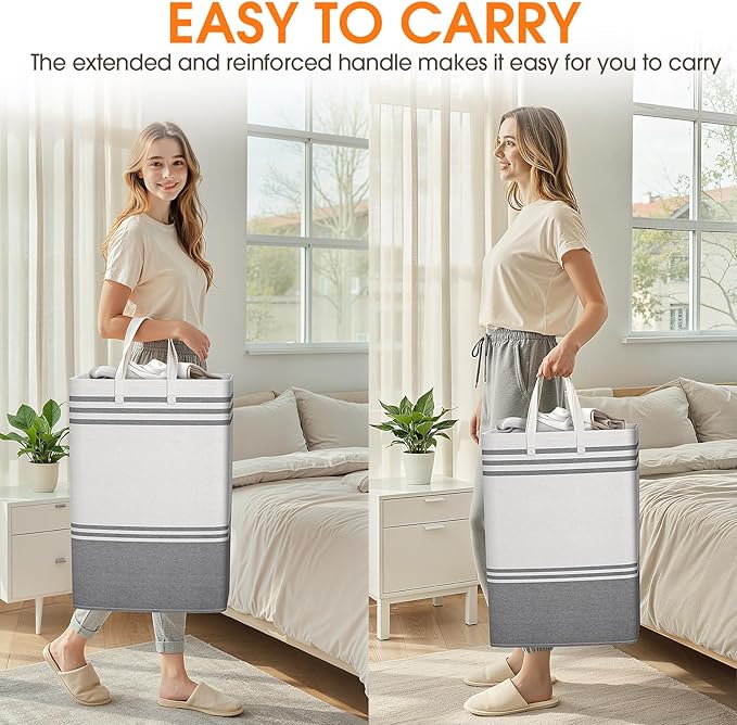 3 Pack Large Laundry Baskets, Laundry Hampers, Freestanding Waterproof Collapsible Clothes Bag with Extended & Reinforced Handles - Clothes Basket for Dorm, Bathroom, Home (75L)