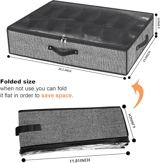 homyfort Under Bed Shoe Storage Organizer for Closet Fits 24 Pairs-Sturdy Underbed Shoe Storage Box Bins,Set of 2 (Linen-like Black)