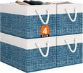 Storage Bin,Collapsible Storage Basket For Organizing,Large Storage Boxes With Rope Handles,Storage Containers,White & Blue,4 Pack