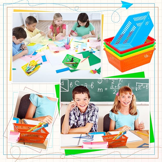 Sherr 36 Pack Classroom Storage Basket Small Plastic Basket for Organizing Crayon Pencil Container Storage Bin Tray Holder for Paper Shelf Back to School Office Supply 6.1"l x 4.3"w x 2.4"h(Colorful)