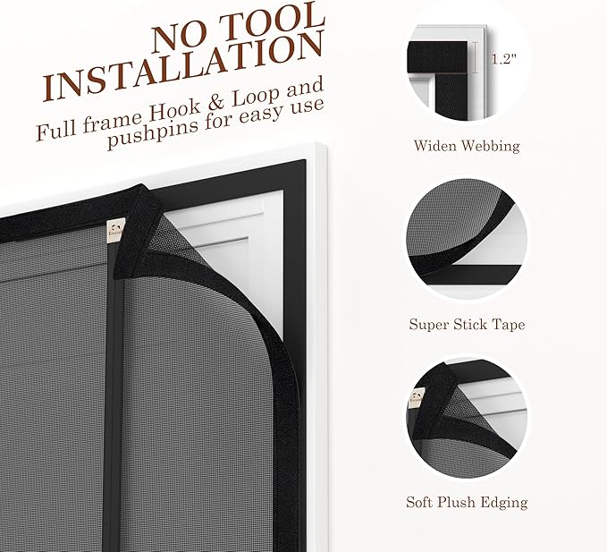 Yotache Reversible Side Opening Magnetic Screen Door Fits Door Size 48 x 78, Reinforced Sewing Mesh for Balcony, French, Sliding Door, Actual Screen Size 50" x 79", Black